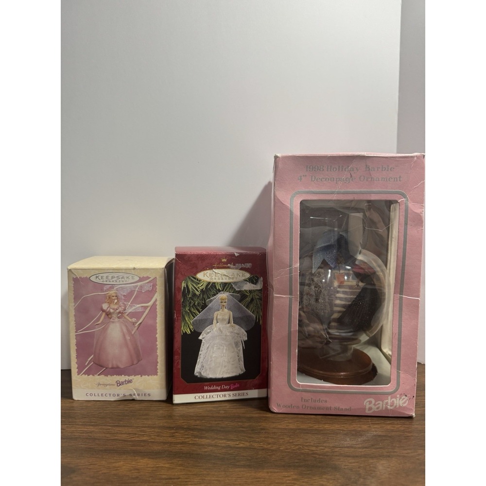 Barbie Ornament Lot 3 Hallmark 1996 1997 + 1998 Mattel Holiday